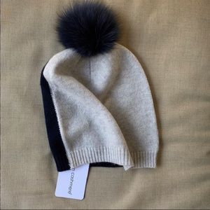 Autumn Cashmere color block fur pom pom beanie
